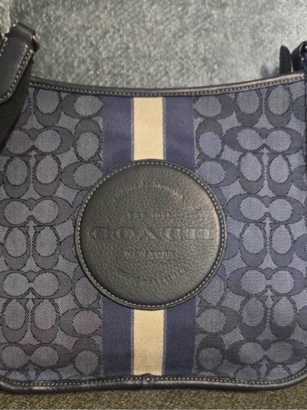 Coach Navy Signature Canvas Crossbody with Center Stripe